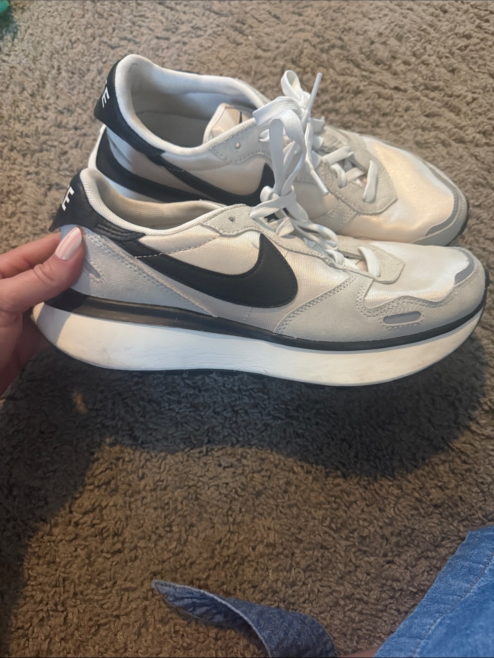 Nike Women's White Sneakers with Black Swoosh